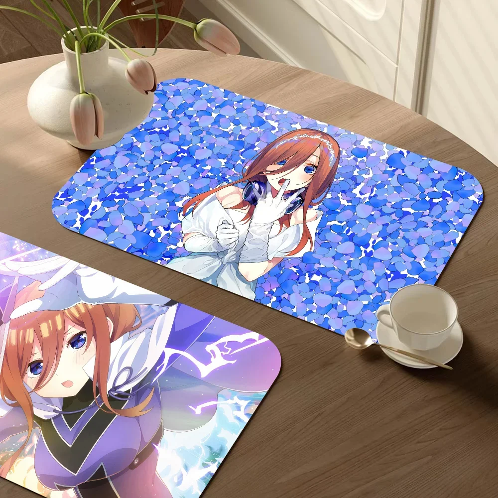 Nakano Miku Gotoubun No Hanayome Coffee Mat Dish Draining Mat Drying Mat Quick Dry Bathroom Drain Pad Kitchen Faucet Placemat