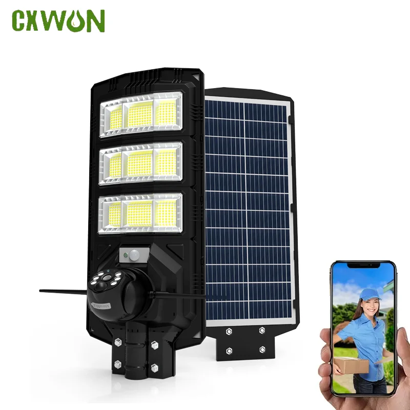 

Solar Powered Street Lights 4G Wifi Camera Voice Warn 4MP V380 Security Lamp with Infrared Camera for Yard Garage Garden