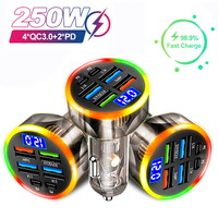 250W Car Charger Multiports USB PD Fast Charging Car Cigarette Lighter Plug QC3.0 Mobile Phone Car Charger With Digital Display