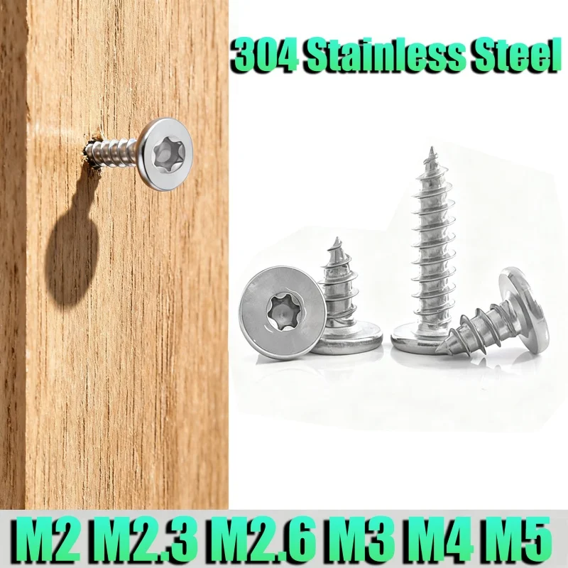 Six-Lobe Torx Ultra Thin Flat Head Self Tapping Screw M2 M2.3 M2.6 M3 M4 M5 Large Flat Thin Wafer Head Self Tapping Wood Screw
