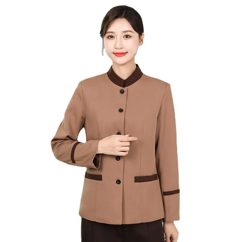 บริการทําความสะอาดแขนยาวฤดูใบไม้ร่วงฤดูหนาวโรงแรมห้องพักทําความสะอาดชุดทํางาน Top Property Auntie Workwear Uniform