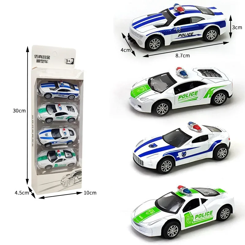 4Pcs Set Todder Car Toy Multi-Style Police School Bus Taxiing Alloy Mini Car Model Kids Pocket Small Durable Car kid gifts