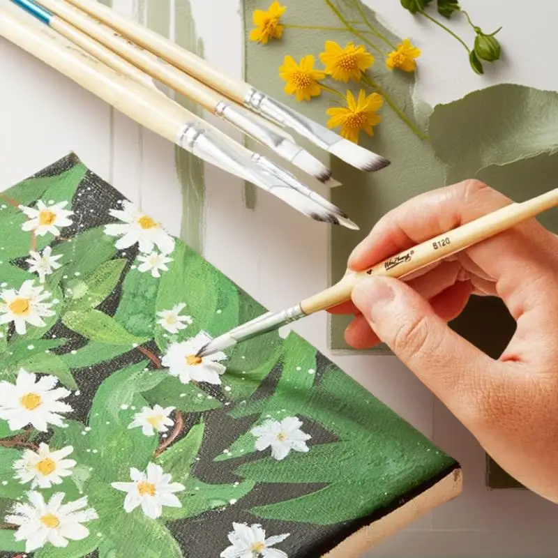 （Summer4）Art Supplies 9pcs Beginner Brush Set Nylon Hair For Canvas Watercolor Acrylic Oil Painting Artist Painting Tools