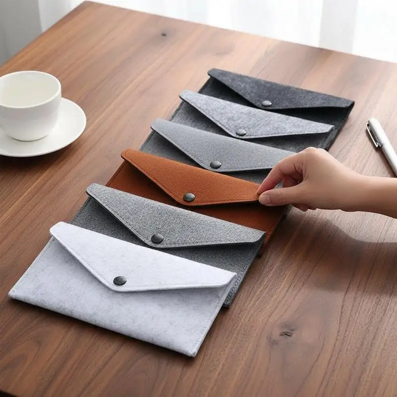 Felt Phone Pouch Envelope Style Snap Button Storage Bag Retro Long Simple Wallet