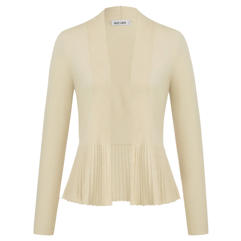 GRACE KARIN Women's A-Line Cardigan Casual Draped Open Front Cropped Knitwear Tops Long Sleeve Sweater Peplum Knit Outwear A30