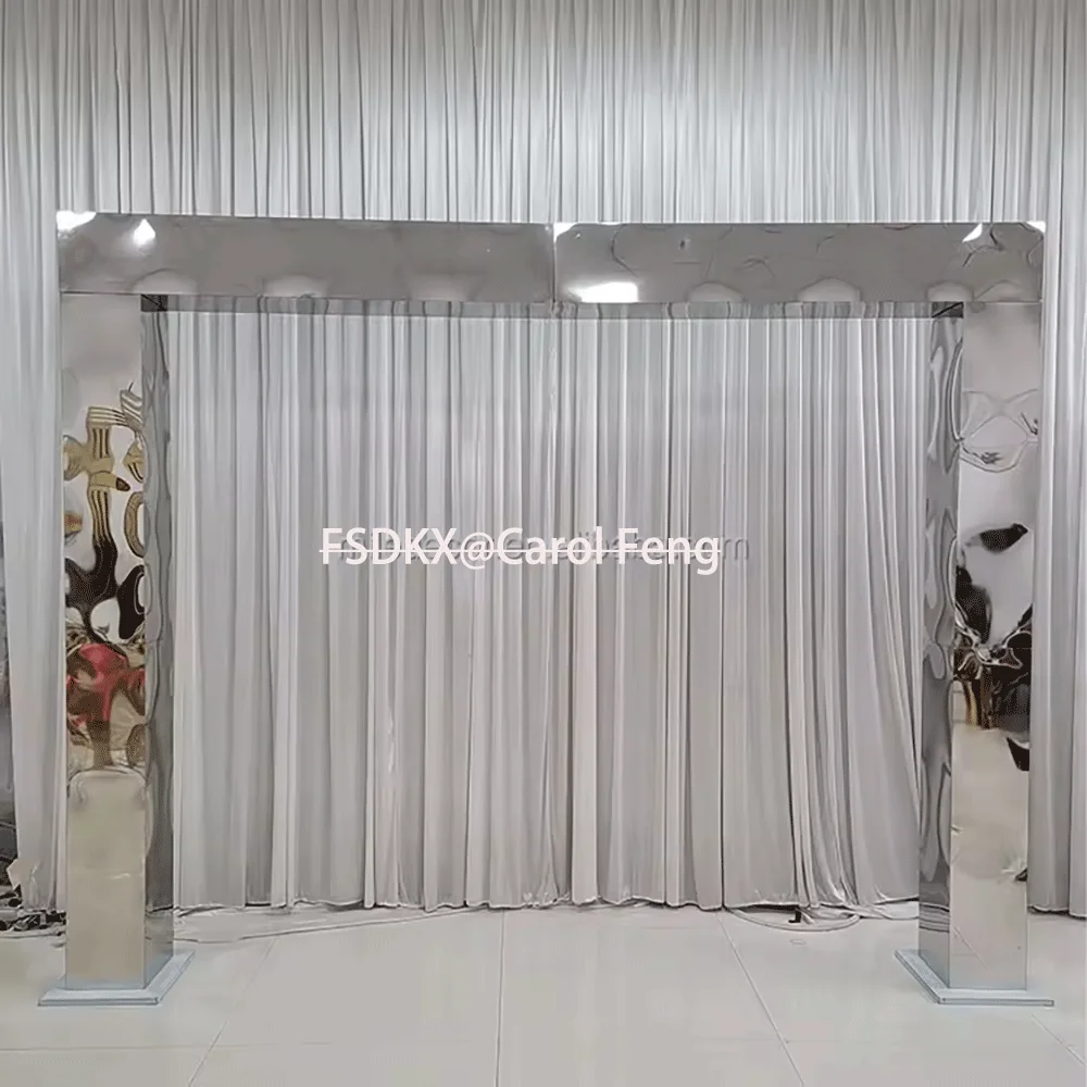 

New Design Crystal Wedding Chuppah Background Silver Stainless Steel Metal Arch Curved Backdrop