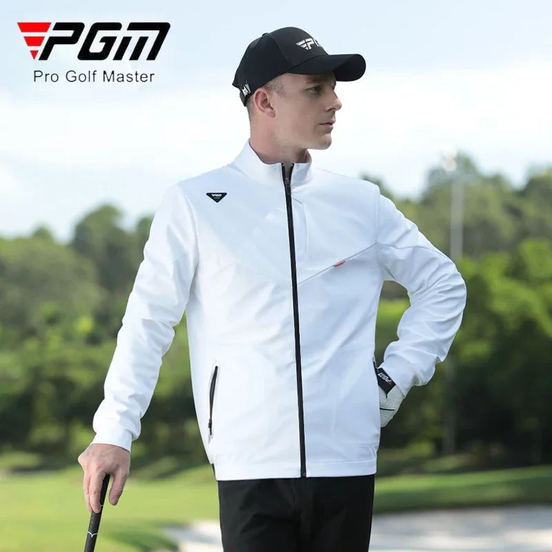 PGM Men Waterproof Stand Collar Golf Jackets Male Windproof Full Sleeve Sport Coats Men Keep Warm Zipper Windbreaker Casual Coat