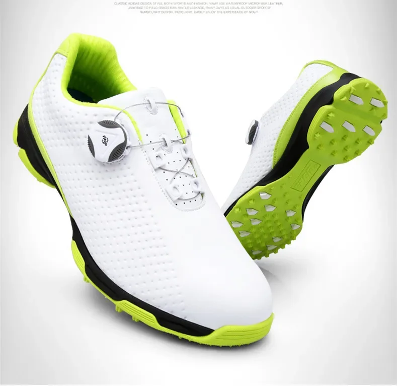 Men's Waterproof Golf Sneakers Breathable Non-Slip Summer Shoes with Rotation Shoelace Rubber Insole No Spikes