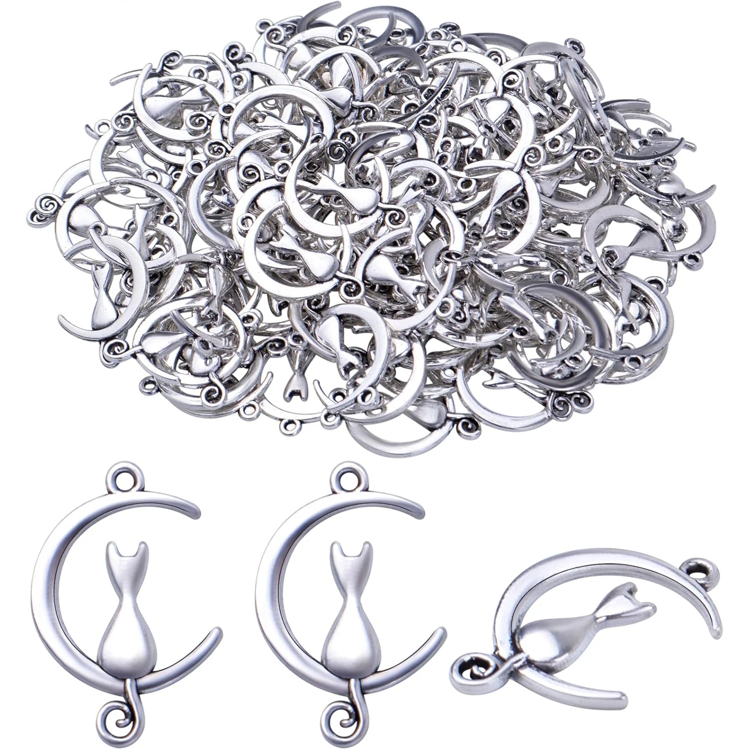 

100 шт. подвесок «Кот на Луне» из сплава, небесные кулоны, материалы для рукоделия, для изготовления серег, ожерелий, браслетов, украшений своими руками