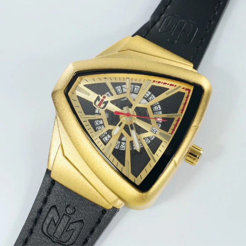 NEPIC Men Quartz Watch Hollow Triangle Dial Skeleton Gold Sliver Clock Male Luxury Business Man Reloj Leather Band Wristwatch
