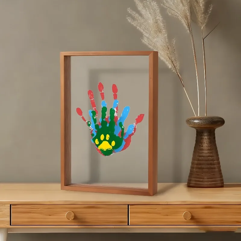 Wooden Family Handprint Frame That Can Hold Four Handprints with Colored Paint Memorable Home Decor Keepsake Handprint Frame Kit