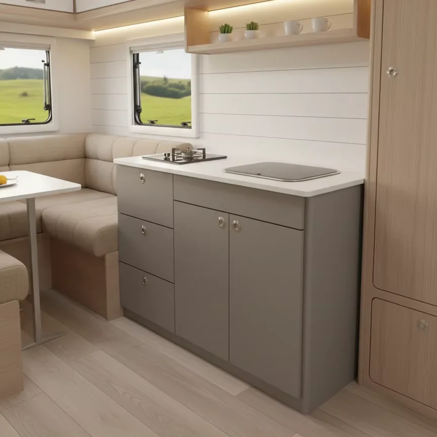 Aluminum Frame Camper Kitchen Cabinet With Sink Hob Combo and Storage Compartments
