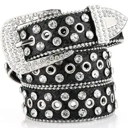 Y2K Women's Rhinestone Pin Buckle Belts Female Punk Rock Street Belts Pink Blue Glitter Waistband Western Fashion Accessories