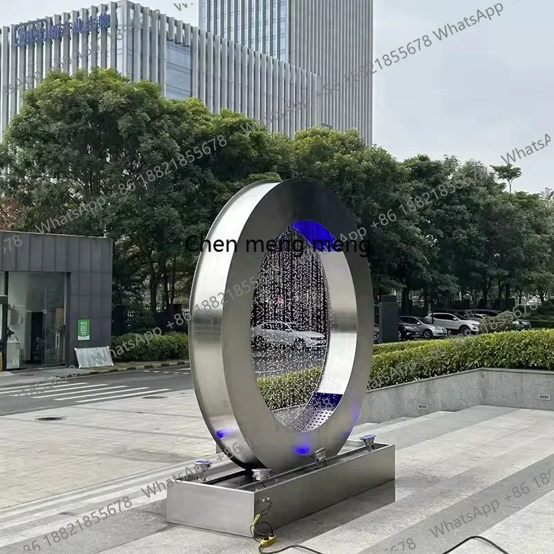 E182 Outdoor garden hotel large metal stainless steel sculpture brushed outdoor illuminated fountain