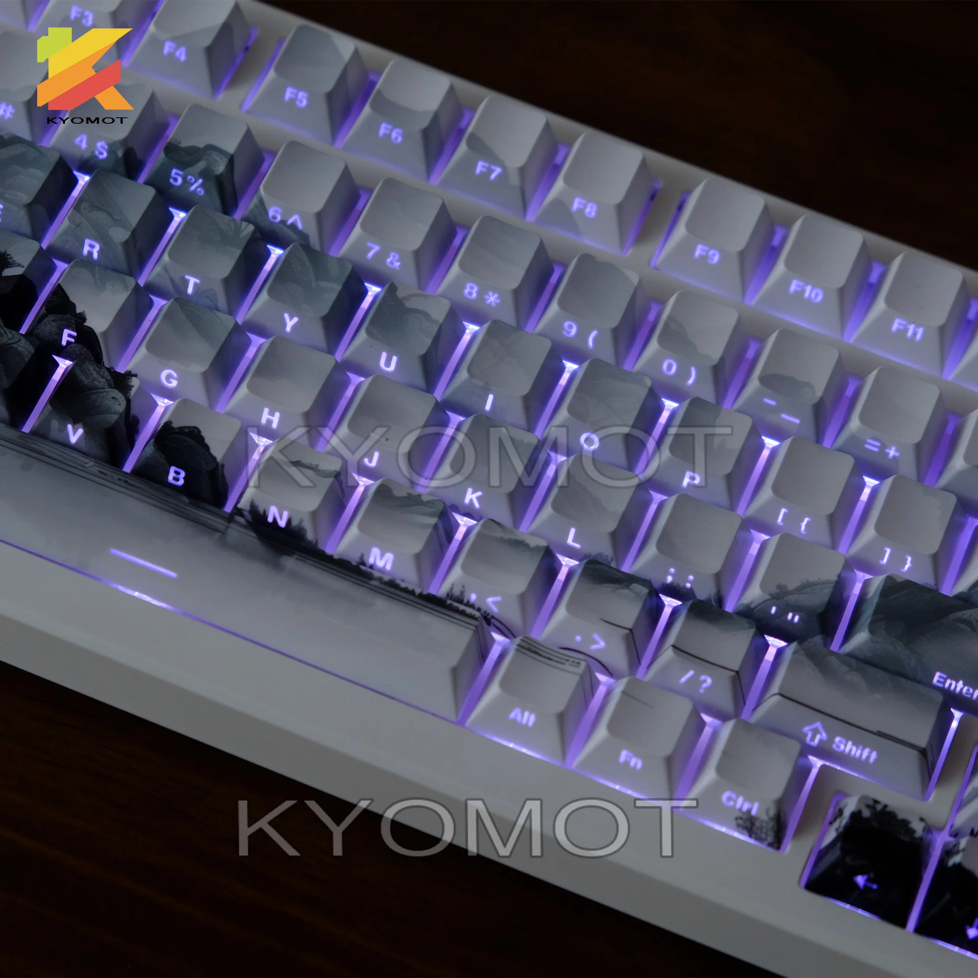 135 키 블랙 및 화이트 PBT 더블 샷 키캡, 측면 인쇄, 샤인 스루 체리 프로필 키캡, 게임 기계식 키보드용
