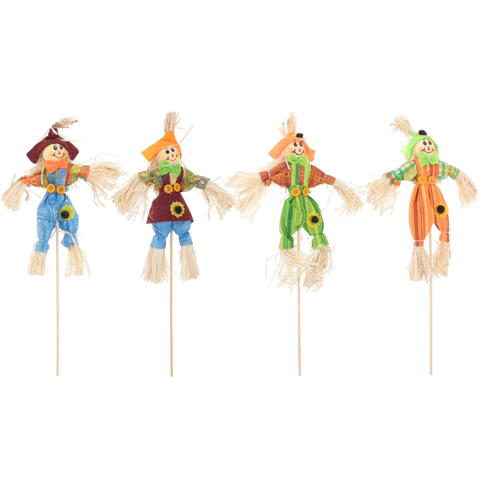 

4pcs Pumpkin Straw Scarecrow Decor Cloth Bamboo Decoration For Halloween Thanksgiving Autumn Party Home Garden