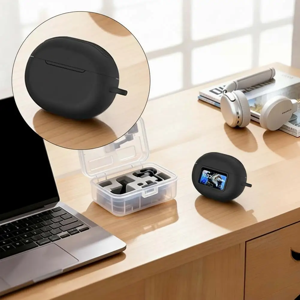 Silicone Case with Keychain Protection Waterproof Earbud Cover Screen Visible Easy Clean Protective Case For TOZO NC20 Pro/NC20