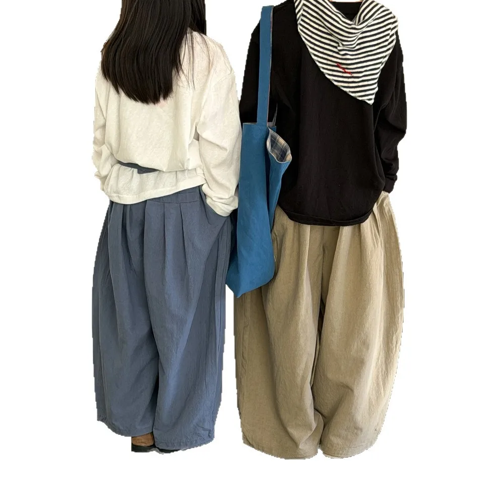 Childrens Pants 2026 Spring Collection Boys and Girls Solid Color Straight Leg Pants Childrens Loose and Lazy Style