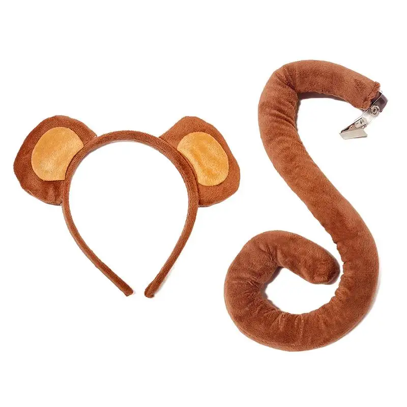 Monkey Ears Headband And Tail Carnival Hairband Monkey Ears Headband And Detachable Tail Set Costume For Halloween Cosplay