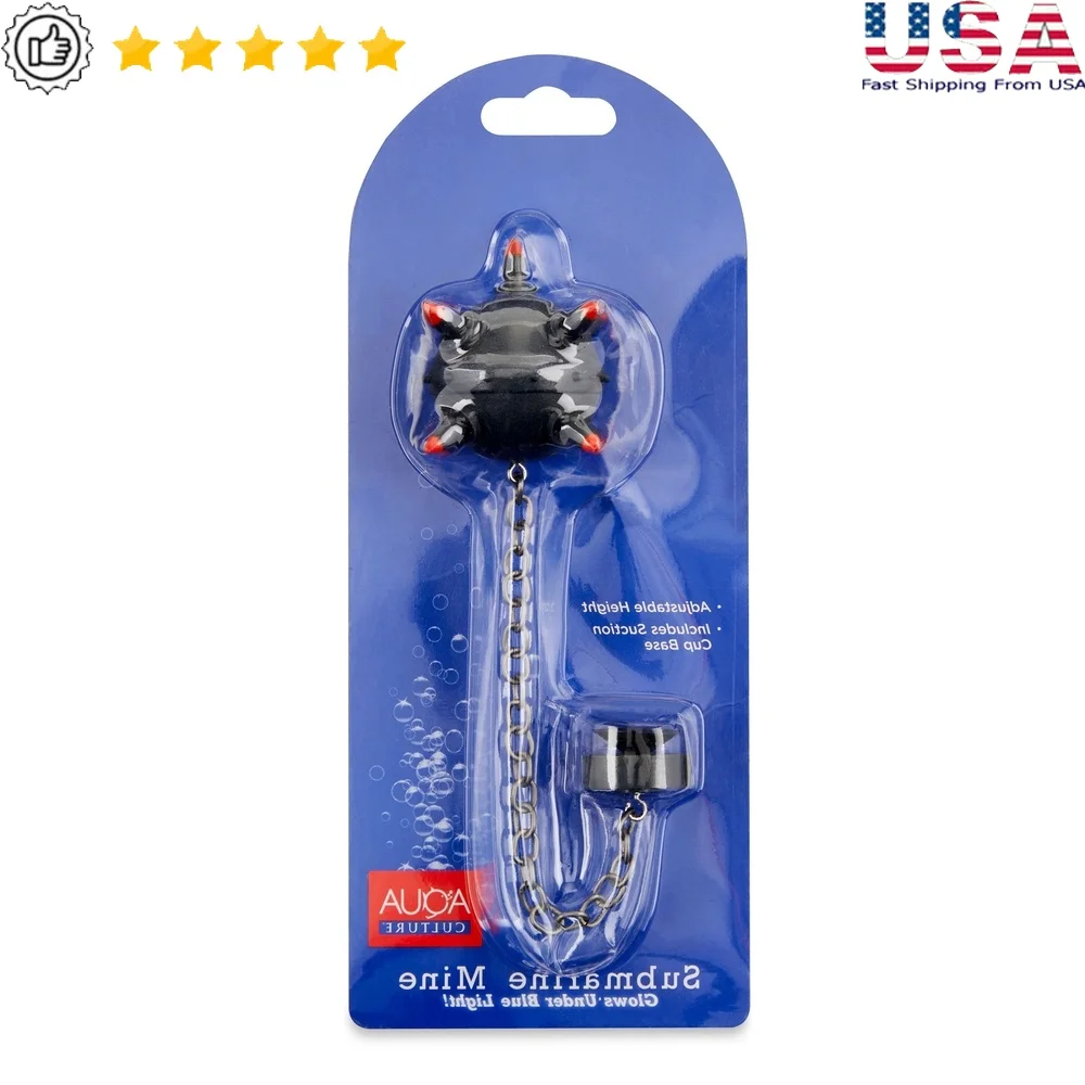 Large Sub Mine Plastic Aquarium Decoration Glowing Tips Suction Cup Base Adjustable Height Underwater Oasis Ideal Fish Tanks