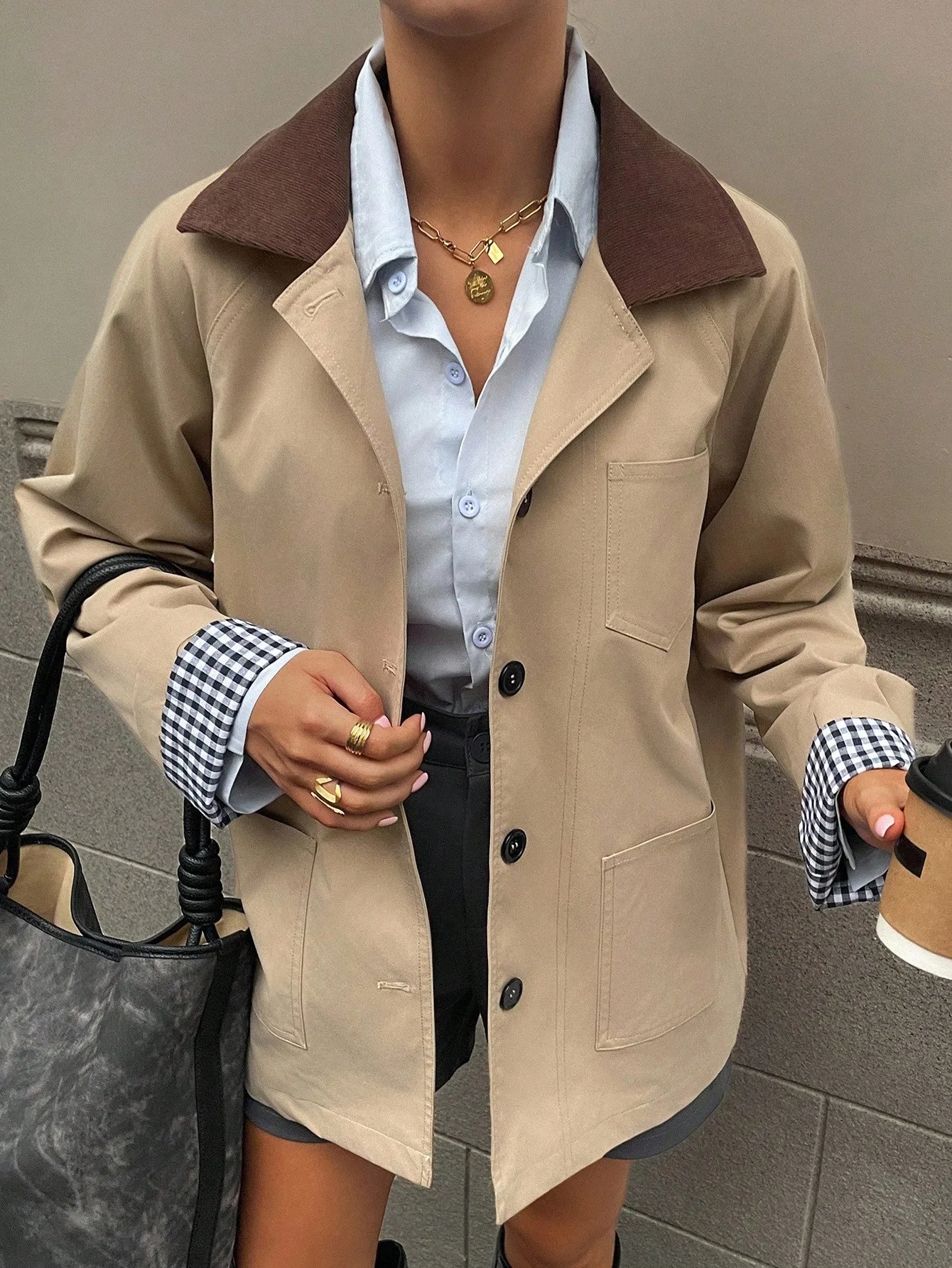 

Женская повседневная ветровка с контрастным воротником, легкое осеннее пальто с карманами