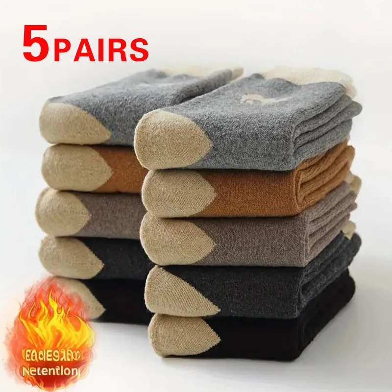 

5 Pairs High Quality Winter Socks Men's Women's Outdoor Cold Resistant Warm Thick Snow Boots Long Socks Man Gift Sox 37-44