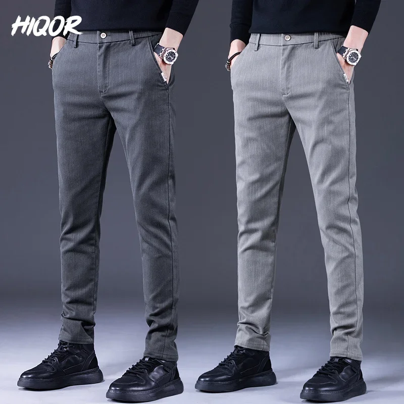 

HIQOR Casual Man Pants Autumn Men Business Trousers for Men Stretch Slim Men's Trousers Korean Classic Black Gray Y2k Pants Male