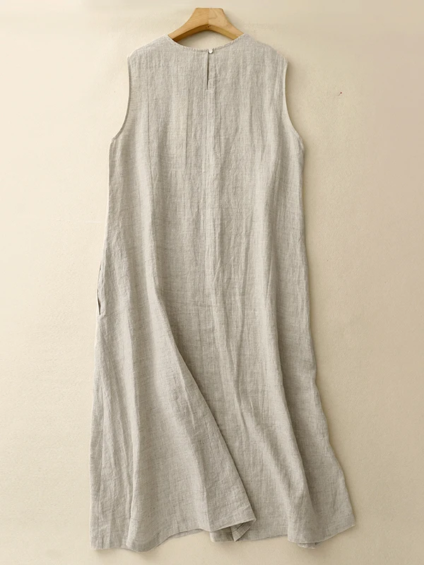 Cotton Linen Svel Casual Versatile Mid-Length Summer Dr Korean Sle Commute Soft Medium A-Line Skirt round Ne