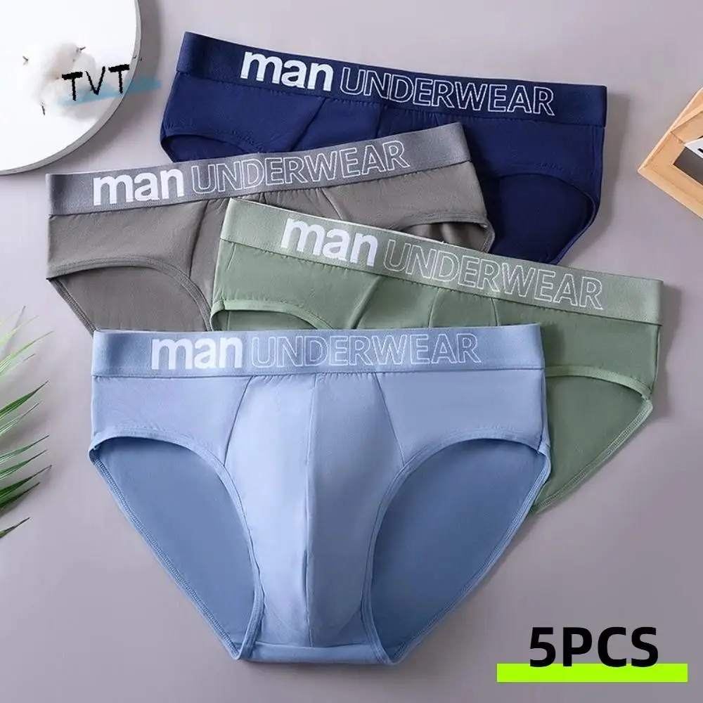 

5PCS Breathable Low Waist Men Thin Panties Briefs Elastic Men's Underwear Male Lingerie Letter Underpants Men