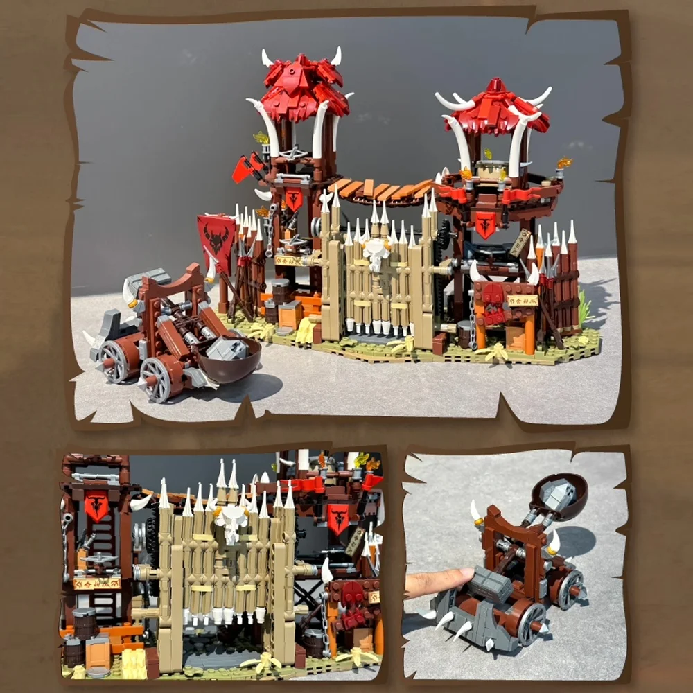 Game Bonefire Gate Architecture Building Sets,Primitive Tribe House Modular Assembly Brick Model Kit,Toys Adult Kid Gift 1279PCS