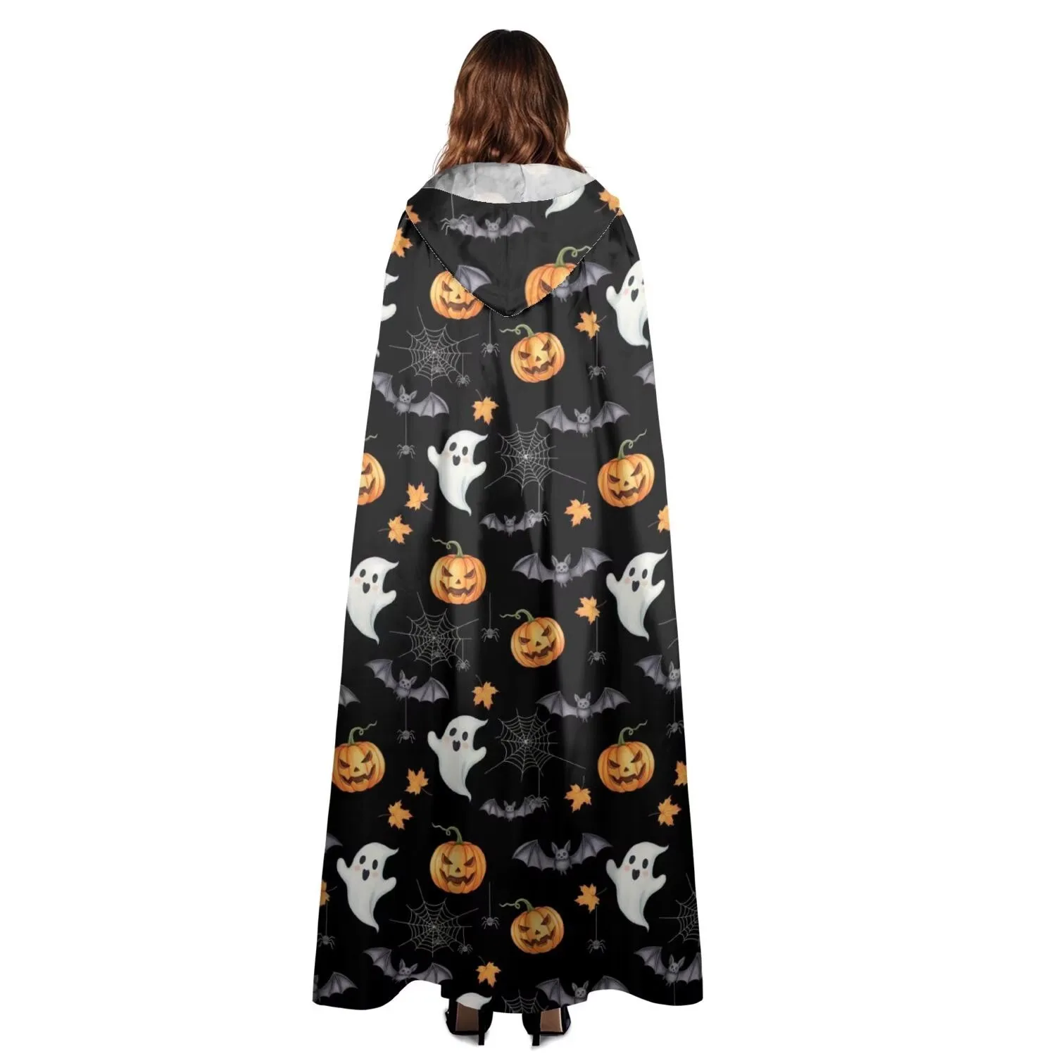 Halloween Ghost Pumpkin Bat Hooded Cloak Halloween Costume Cape for Adults Men Women