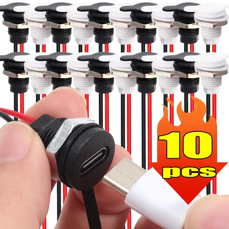 

2Pin USB Charging Socket Female Mount Connector Adapter Type-C Port Charging Interface Socket Female with Cover Cap 1/2/5/10pcs