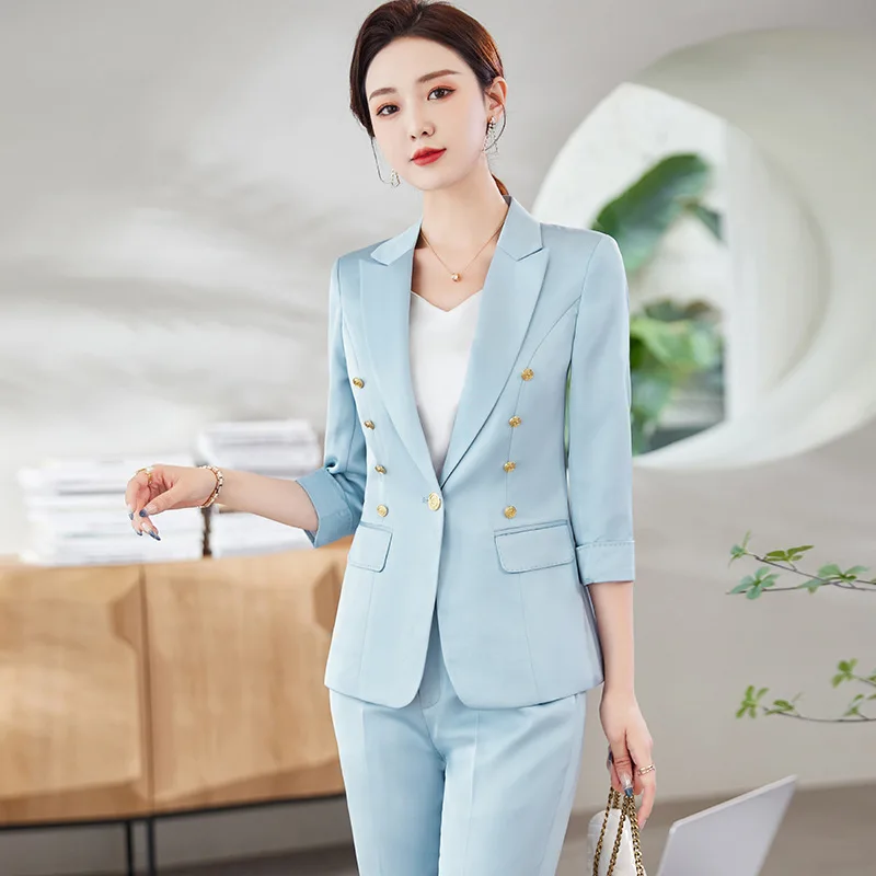 High Quality Fabric Women Formal Professional Business Suits with Pants and Jackets Coat 2023 Spring OL Styles Blazers Pantsuits