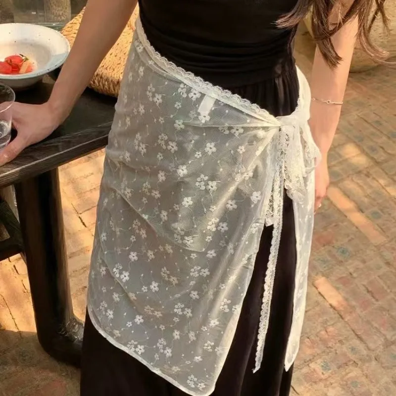

Lace Wrap Skirt Sweet Layered Y2K Edgy Tie Front Asymmetrical Apron Hem Premium Lightweight Versatile Daily Wear Accessories
