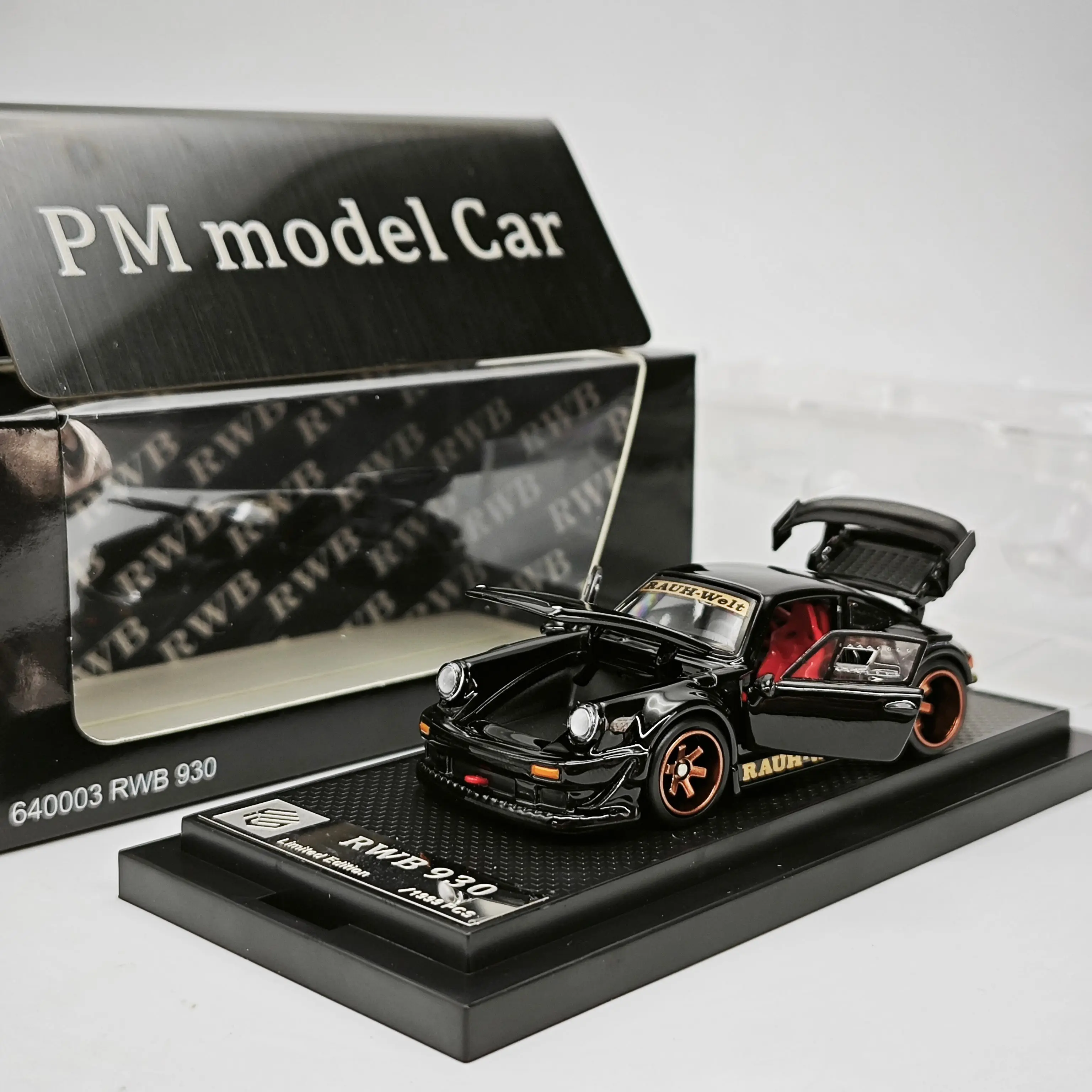 【在庫あり】fg-1-64-ポルシェ-rwb-930-ブラック-フルオープニング-合金ダイキャストモデルカー