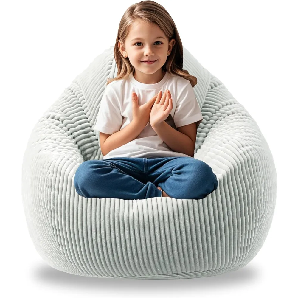 Bean Bag Chairs with Faux Fur Cover 3FT Memory Foam Bean Bag Chairs for Kids or Teens with Filling Bean Bag Chair with Corduroy