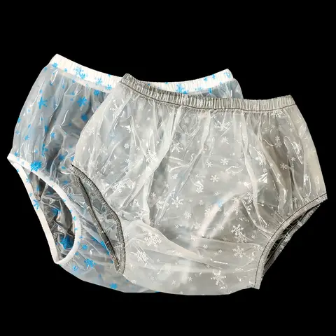 2pcs ABDL Adult Diaper Cover Incontinence Plastic PVC Underpants Nappies Coat Transparent Snowflake Patterns, Christmas gifts