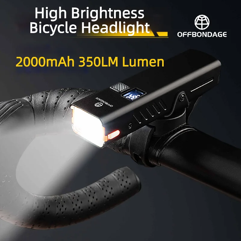 

OFFBONDAGE Bicycle Light Bike Flashlight Rechargeable Bicycle Headlight Riding Safety MTB Display Battery Cycling Accessories