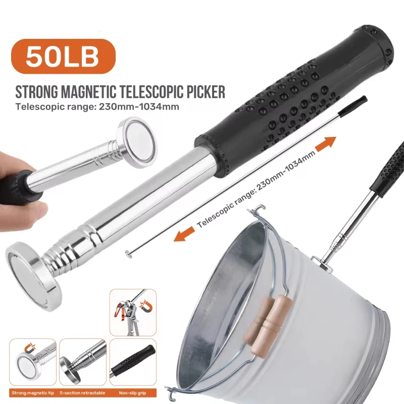 Hi-Spec 50LB Strong Magnetic Telescopic Picker for Hard To Reach Retractable Stainless Steel Pen Pickup Stick Magnet Pickup Tool