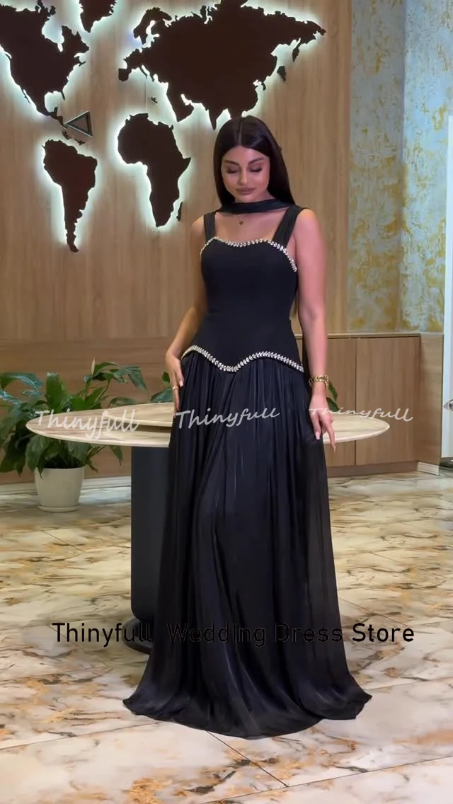 Gaun Prom Satin Berkilau Model A-line Tanpa Lengan dengan Kristal, Gaun Malam Arab Panjang, Gaun Formal, robes de soirée, Dapat Dipesan Sesuai Ukuran