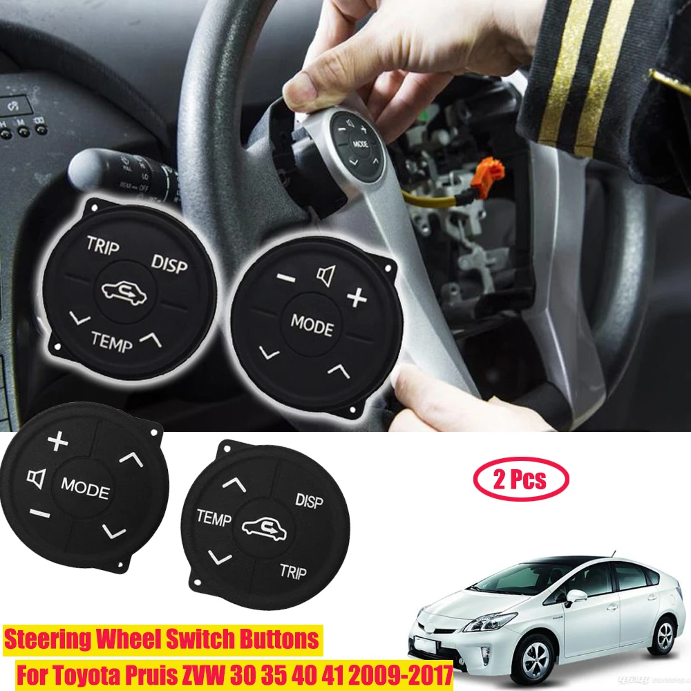 1 Pair Replacement Steering Wheel Buttons Switch For Toyota Pruis ZVW 30 35 40 41 2009-2017 Auto  Accessories