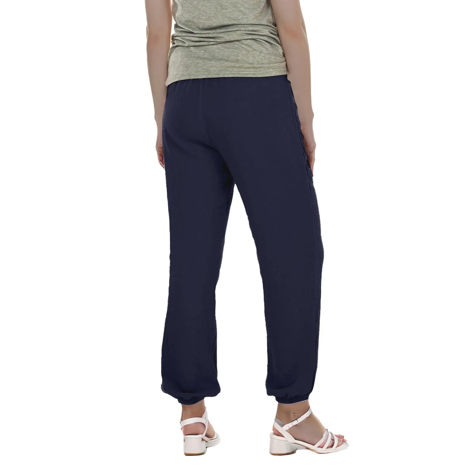 กางเกงจ็อกเกอร์น้ำหนักเบาสำหรับผู้หญิง สีพื้น เรียบง่าย ช่วยให้ดูผอม เอวยางยืด มีกระเป๋า กางเกงนอน กางเกงลำลองสำหรับใส่ที่บ้าน