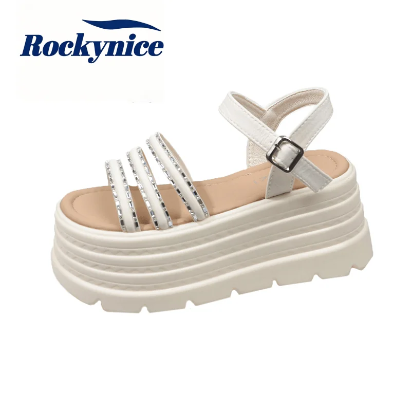 8.5CM Platform Sandals Women Summer New Fashion Non-slip High Heels Narrow Band Sandals Ladies Open-toed Roman Beach Slippers