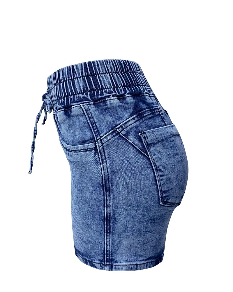 Dongcmy moda de luxo magro primavera/verão novo fino denim shorts feminino cintura alta cintura elástica rendas calças quentes