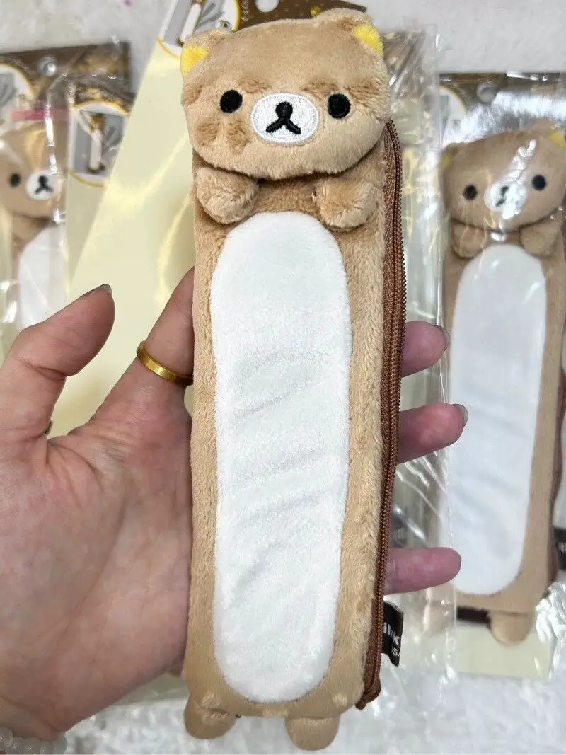 Nowe śliczne Rilakkuma Korilakkuma Mini pluszowe piórniki dla dziewczynek dzieci niedźwiedź szkolny Anime etui na długopisy opaska pojemnik