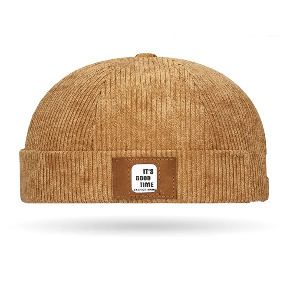 Fashion Solid Color Vintage Docker Cap Adjustable Round Corduroy Brimless Hat Comfortable Soft Dome Melon Cap Boys