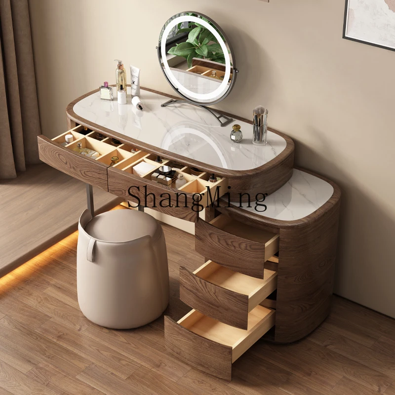 

FG medieval black walnut oval dresser bedroom minimalist retractable makeup table