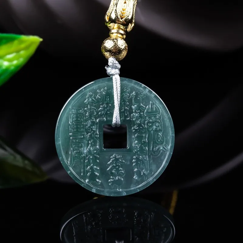 Jade , peace buckle, ice-waxy green jadeite pendant, mountain ghost money amulet