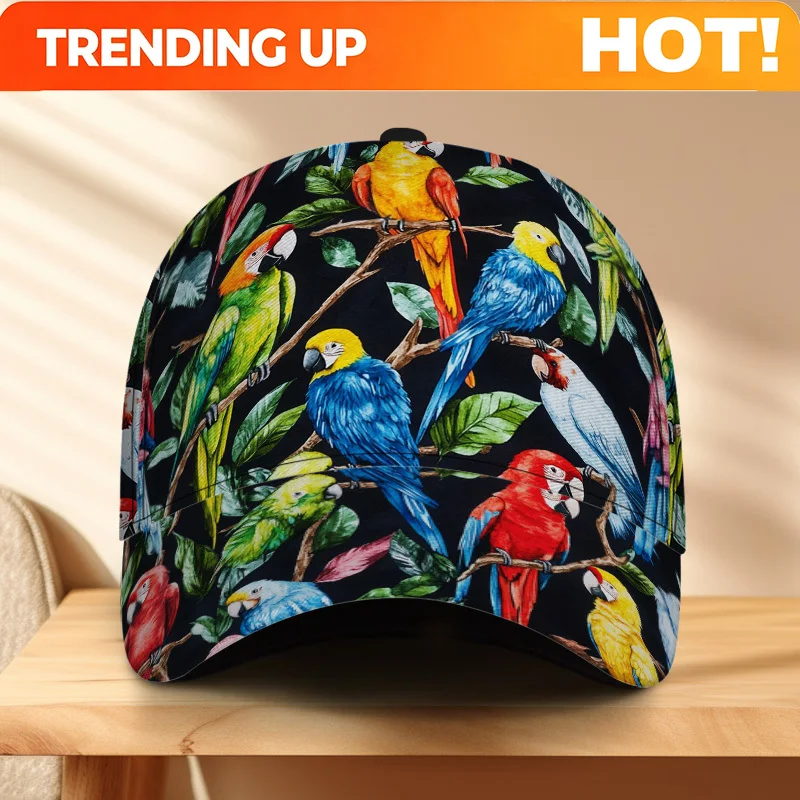 Customization One Colorful Parrot Design On Branches Featured On A Classic Baseball Cap - A Trendy Adjustable Duckbill Hat, Idea