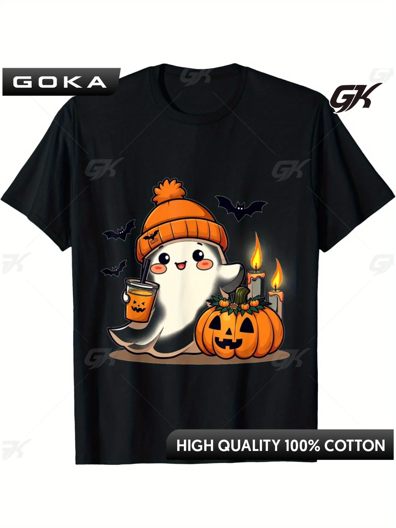 

Charming Ghost Halloween Printed Graphic T-Shirt for Men - Coffee Lover's Design Round Short Sleeved Casual Tops Ropa De Hombre